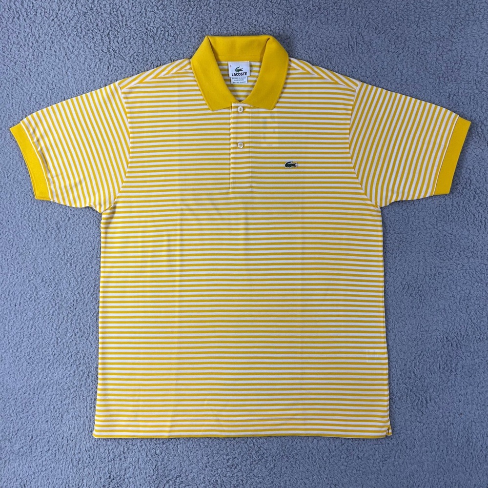 Lacoste Polo Shirt US Men L (EU/M) Yellow White Striped Cotton Short Sleeve